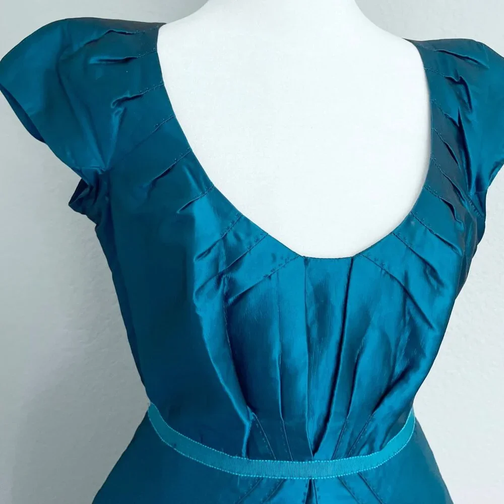 Moschino Teal Satin Cap Sleeve Party Dress - Picture 2 of 15